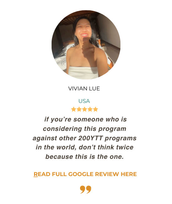 Vivian Lue USA student review of 200-hour yoga teacher training Bali