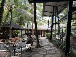 Specialty coffee and fresh pastries at Rüsters café and roastery in Ubud, Bali.