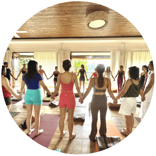 yoga community practicing together at residential yoga training Bali