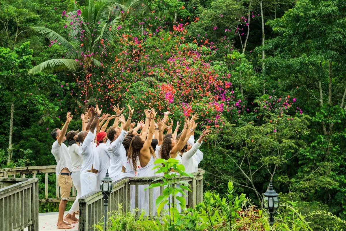 beautiful tropical garden surroundings at Yoga New Vision resort venue for 200-hour YTT Bali